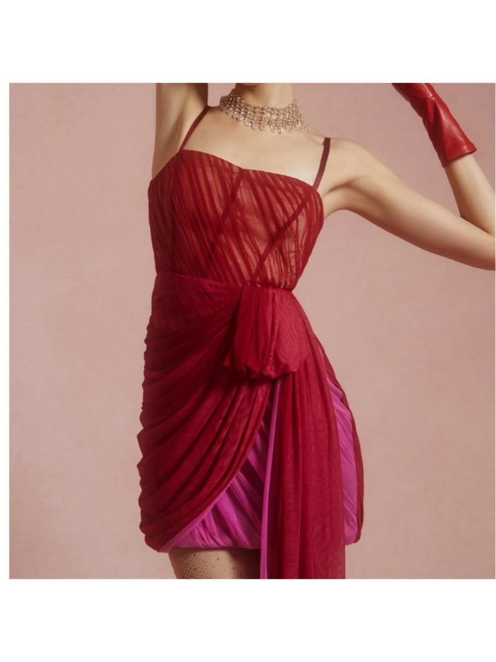 Anthropologie Structured Tulle Dress in Berry/Pink Tone.